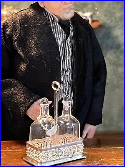 Vintage Miniature Dollhouse Sterling Silver John Parfitt Glass Bottles Tray
