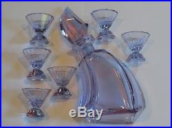 Vintage Moser Alexandrite Neodymium Glass Decanter with 6 Faceted Glasses Set
