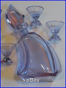 Vintage Moser Alexandrite Neodymium Glass Decanter with 6 Faceted Glasses Set