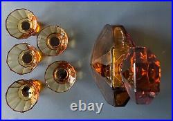 Vintage Moser Amber Color Cut Crystal Decanter & Cordials Set