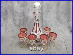Vintage Moser/Bohemian Cut To Cranberry Decanter & 6 stems