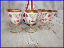 Vintage Moser/Bohemian Cut To Cranberry Decanter & 6 stems