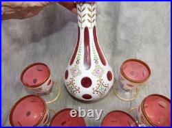 Vintage Moser/Bohemian Cut To Cranberry Decanter & 6 stems