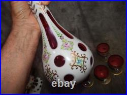Vintage Moser/Bohemian Cut To Cranberry Decanter & 6 stems