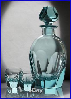 Vintage Moser Czech Bohemian Beryl Glass Decanter Set 1949 1989's