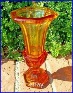 Vintage Moser Orange Amber Crystal Vase Czech Trumpet VASE Amber 30's Amberina