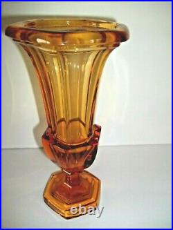 Vintage Moser Orange Amber Crystal Vase Czech Trumpet VASE Amber 30's Amberina