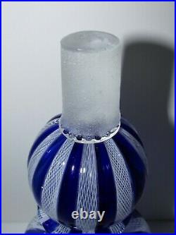 Vintage Murano Art Glass Blue and White Fratelli Toso Zanfirico Decanter 917