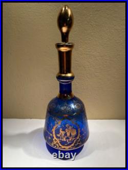 Vintage Murano Cobalt Blue Venetian Theme Decanter With Six Glasses Cordial Set