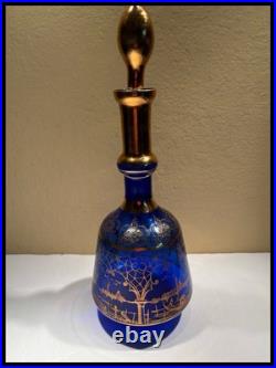 Vintage Murano Cobalt Blue Venetian Theme Decanter With Six Glasses Cordial Set