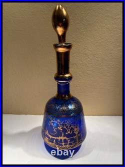 Vintage Murano Cobalt Blue Venetian Theme Decanter With Six Glasses Cordial Set