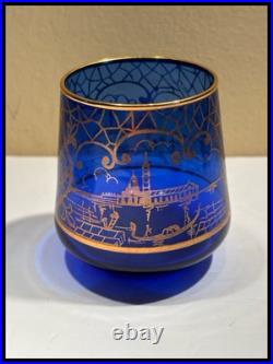Vintage Murano Cobalt Blue Venetian Theme Decanter With Six Glasses Cordial Set