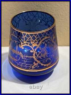 Vintage Murano Cobalt Blue Venetian Theme Decanter With Six Glasses Cordial Set