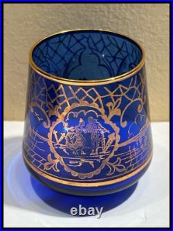 Vintage Murano Cobalt Blue Venetian Theme Decanter With Six Glasses Cordial Set