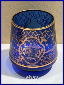 Vintage Murano Cobalt Blue Venetian Theme Decanter With Six Glasses Cordial Set