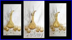 Vintage Murano Decanter Cordial Set Twisted Glass and 5 Stemmed Glasses