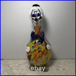 Vintage Murano Glass Clown Decanter 13 Two-Piece Multicolor Italy READ