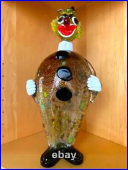 Vintage Murano Style Hand Blown Glass Confetti Clown Decanter Bottle 14Clean
