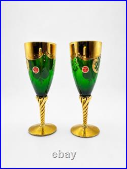Vintage Murano Tre Fuochi Italian Green Glass Decanter Set 24K Gold 8pc OBO