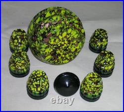 Vintage Murano V. Nason Glass Decanter Set With 6 Glasses Green & Black