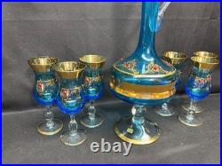 Vintage Murano VENETIAN BLUE Barware Set Decanter & Glasses Set No Stopper Vintage Murano VENETIAN BLUE Barware Set Decanter & Glasses Set No Stopper