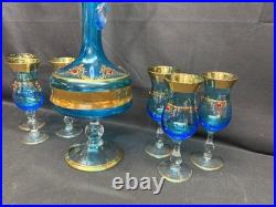 Vintage Murano VENETIAN BLUE Barware Set Decanter & Glasses Set No Stopper