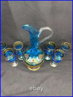 Vintage Murano VENETIAN BLUE Barware Set Decanter & Glasses Set No Stopper