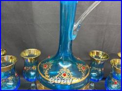 Vintage Murano VENETIAN BLUE Barware Set Decanter & Glasses Set No Stopper