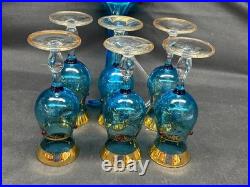 Vintage Murano VENETIAN BLUE Barware Set Decanter & Glasses Set No Stopper