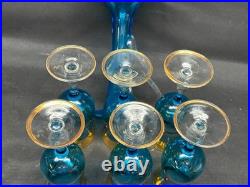 Vintage Murano VENETIAN BLUE Barware Set Decanter & Glasses Set No Stopper