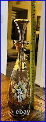 Vintage Murano Venetian Art Glass Decanter Amber Cordial Set of 7 ITALY