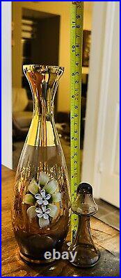 Vintage Murano Venetian Art Glass Decanter Amber Cordial Set of 7 ITALY