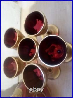 Vintage Murano glass decanter & matching Set Of 6 glasses, Unused, Hand Painted