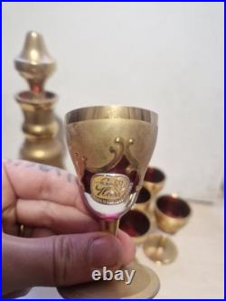 Vintage Murano glass decanter & matching Set Of 6 glasses, Unused, Hand Painted