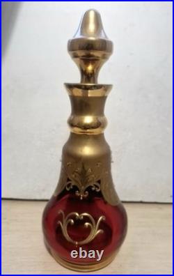 Vintage Murano glass decanter & matching Set Of 6 glasses, Unused, Hand Painted