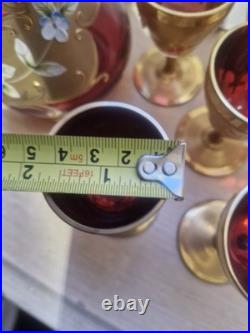 Vintage Murano glass decanter & matching Set Of 6 glasses, Unused, Hand Painted