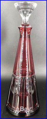 Vintage Nachtmann Cranberry Cut to Clear 13 Decanter with 6 Etched Shot Glasses
