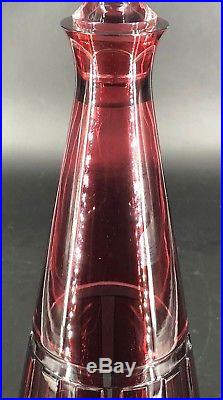 Vintage Nachtmann Cranberry Cut to Clear 13 Decanter with 6 Etched Shot Glasses