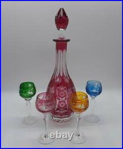 Vintage Nachtmann Traube Cut to Clear Crystal Decanter with 4 Cordial Glasses