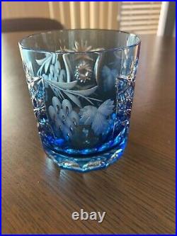 Vintage Nachtmann Whiskey Glasses (4) Set Aqua Cut to Clear