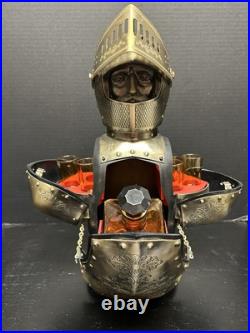 Vintage Nikka Whisky Gold Knight Armor Bar Glass Decanter & Set 5 Amber Glasses
