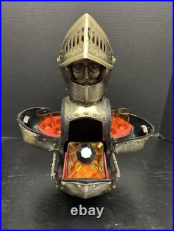 Vintage Nikka Whisky Gold Knight Armor Bar Glass Decanter & Set 5 Amber Glasses