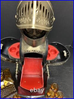 Vintage Nikka Whisky Gold Knight Armor Bar Glass Decanter & Set 5 Amber Glasses