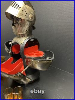 Vintage Nikka Whisky Gold Knight Armor Bar Glass Decanter & Set 5 Amber Glasses