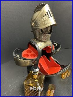 Vintage Nikka Whisky Gold Knight Armor Bar Glass Decanter & Set 5 Amber Glasses