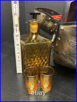 Vintage Nikka Whisky Gold Knight Armor Bar Glass Decanter & Set 5 Amber Glasses