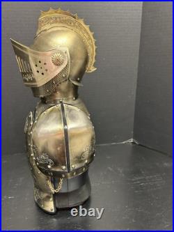 Vintage Nikka Whisky Gold Knight Armor Bar Glass Decanter & Set 5 Amber Glasses