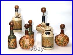 Vintage Noymez Leather Covered Glass Bottle Decanter Made in Italy- SET of 7-NEW
