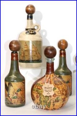 Vintage Noymez Leather Covered Glass Bottle Decanter Made in Italy- SET of 7-NEW