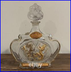Vintage Oblin Armagnac France Glass Decanter Bottle Gilt Coat Of Arms Lions